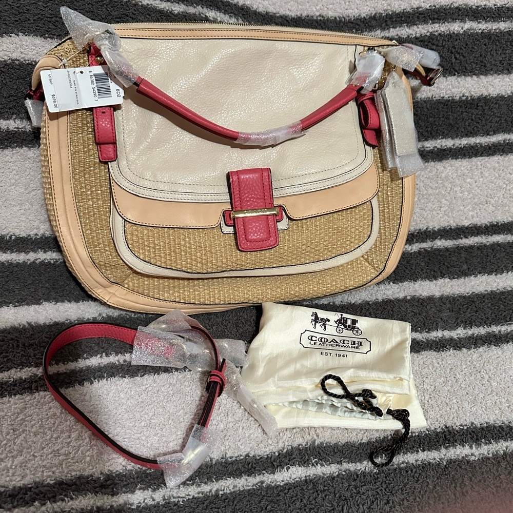 NWT Coach Madison Pinnacle Straw Eva Satchel Bag Style: 23426 Guava